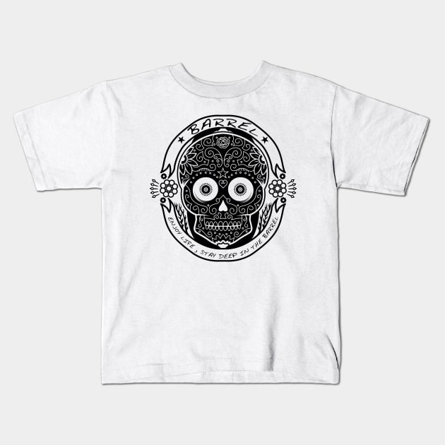 Calaca Surfing Skull Kids T-Shirt by Sebaslynx